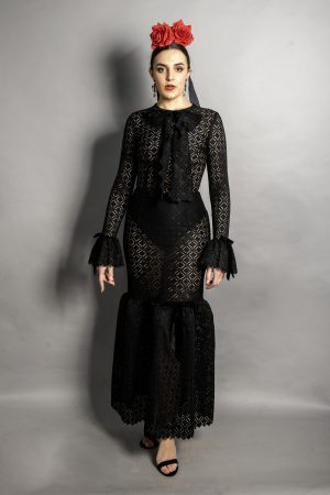 Vestido flamenca negro trasparencias